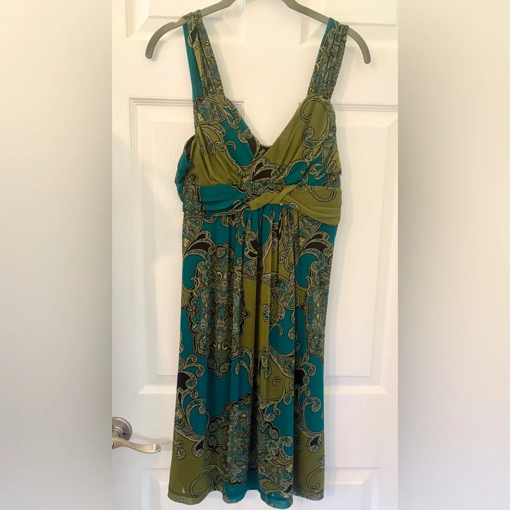 EUC, Apt. 9 Teal and Olive Paisley Print Lined, Sleeveless Dress, Sm. - Picture 1 of 7